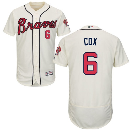 Braves #6 Bobby Cox Cream Flexbase Authentic Collection Stitched MLB Jersey - Click Image to Close
